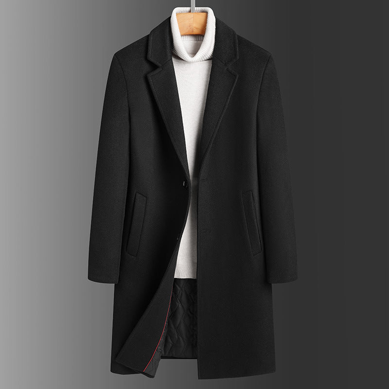 Warm Classic Men's Long Wool Coat - Slim, Wool, Winter Black 3D Changing Face Moving Picture Frame - Tophatter Daily Deals
