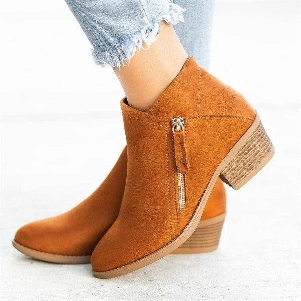 Supportive Women’s Ankle Boots - Side Zip, Suede, Casual Orange - Tophatter Daily Deals