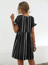 Striped Polka Dot Frill Short Sleeve Mini Dress Casual Dresses - Tophatter Daily Deals