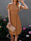 Round Neck Petal Sleeve Dress Caramel Casual Dresses - Tophatter Daily Deals