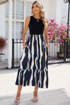 Striped Round Neck Sleeveless Midi Dress Navy Casual Dresses - Tophatter Daily Deals