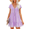 Printed V-Neck Buttoned Short Sleeve Mini Dress Casual Dresses - Tophatter Daily Deals