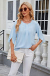 Round Neck Slit Half Sleeve Top Pastel Blue Women's T-Shirts - Tophatter Daily Deals