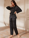 Surplice Neck Tie Waist Long Sleeve Blouse and Pants Pajama Set Loungewear Sets - Tophatter Daily Deals