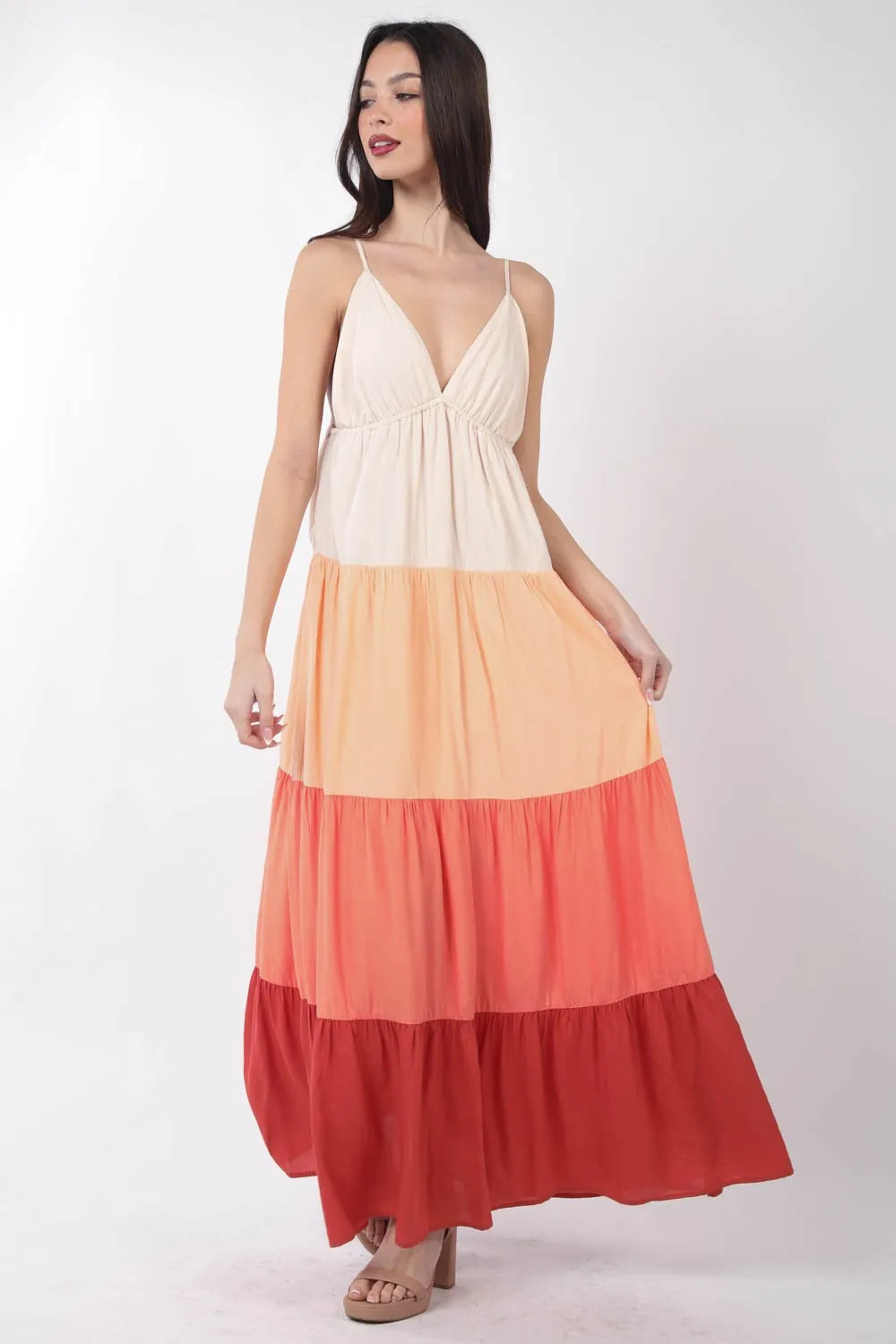 VERY J Color Block Tiered Maxi Cami Dress Casual Dresses - Tophatter Daily Deals