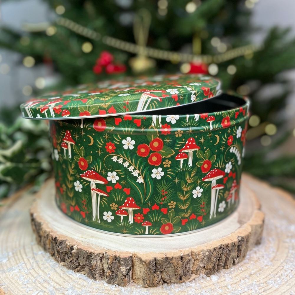 Woodland Mushroom Cake Tin | Round Metal Storage Tin For Bakers - 24 x 12cm Tin - Tophatter Daily Deals