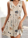 Printed V-Neck Sleeveless Mini Dress Tan Casual Dresses - Tophatter Daily Deals