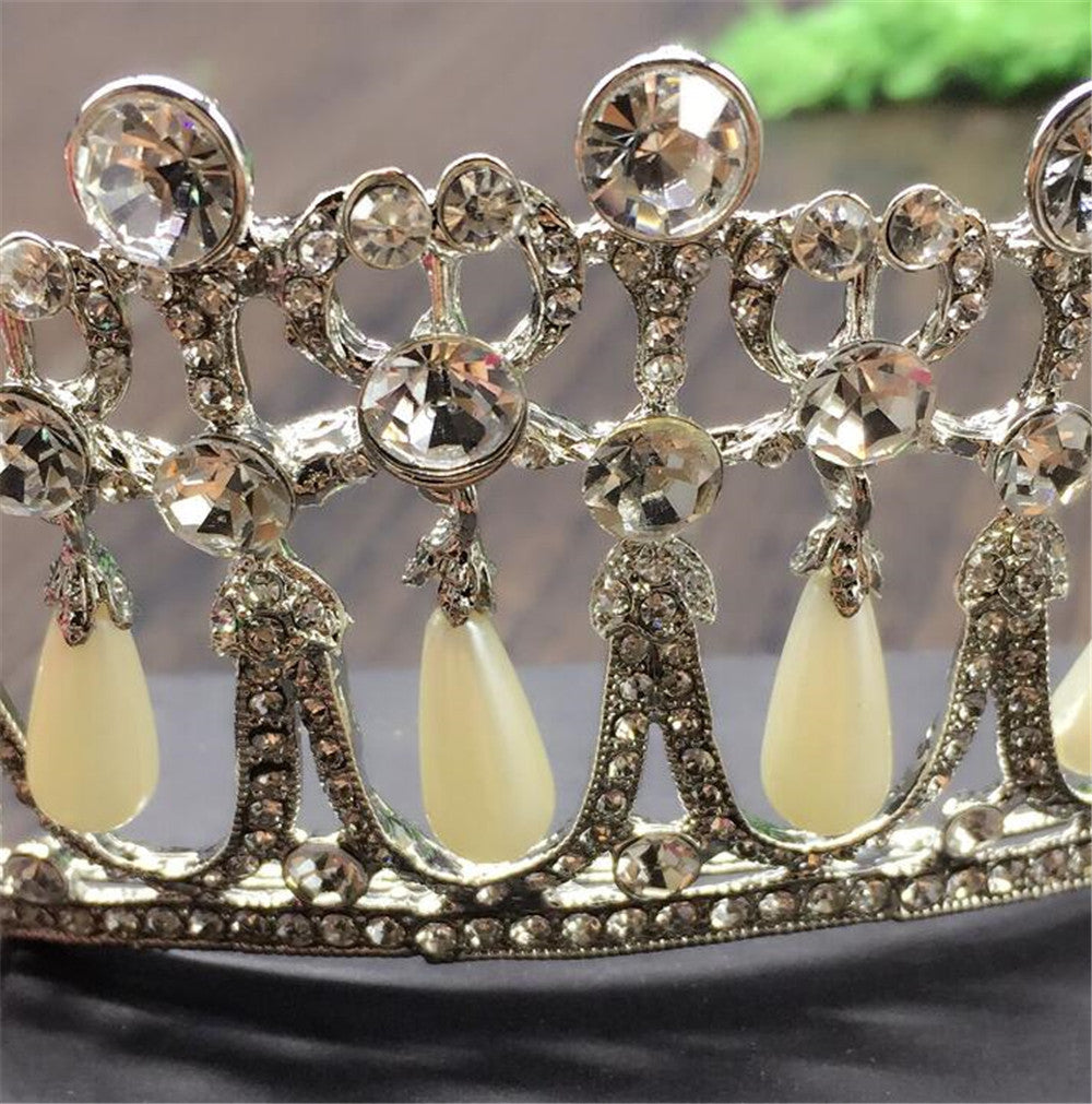 Bridal Crown Rhinestone Pearl Water Drop Hair Accessories Wedding Dress Ornaments 0 - Tophatter Daily Deals