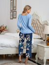 Round Neck Top and Printed Pants Lounge Set Loungewear Sets - Tophatter Daily Deals