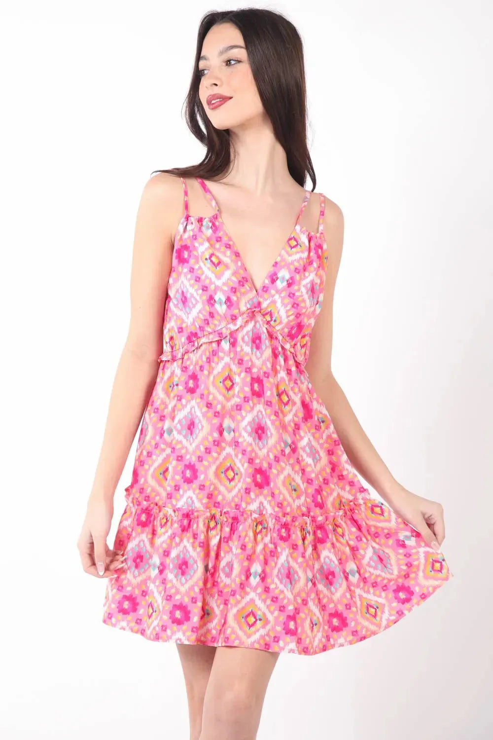 VERY J Floral Back Smocked Ruffled Mini Dress Pink Multi Casual Dresses - Tophatter Daily Deals