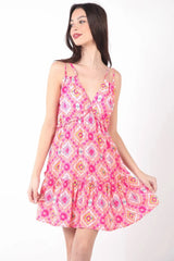 VERY J Floral Back Smocked Ruffled Mini Dress Pink Multi Casual Dresses - Tophatter Daily Deals