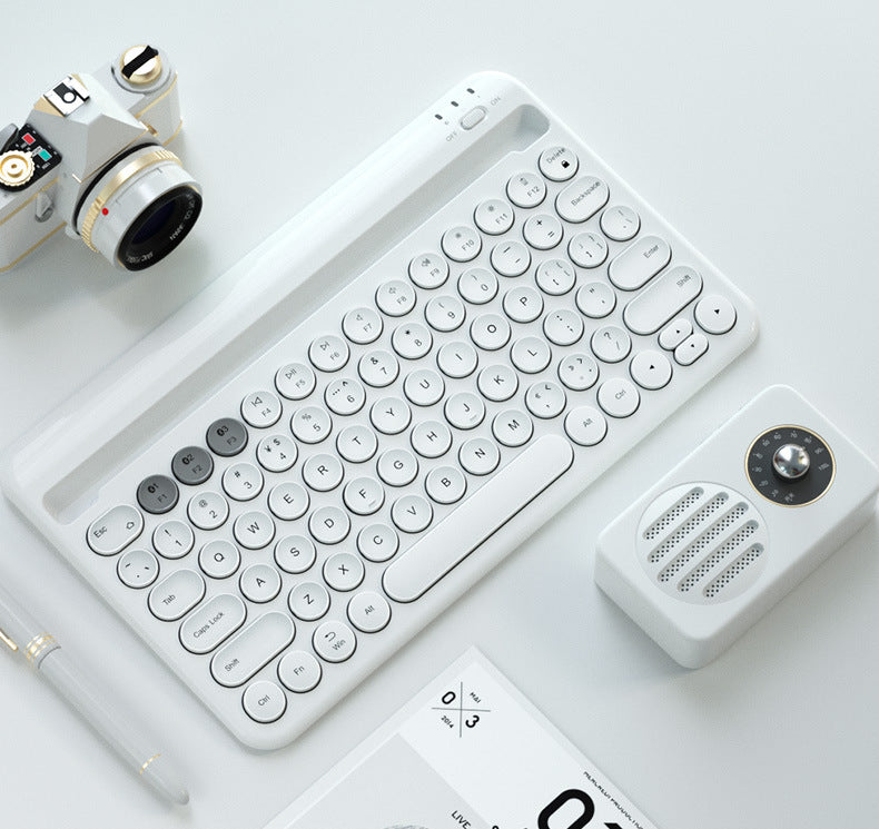 Bluetooth Keyboard Android Can Connect To Mobile Phone Tablet Notebook Mute Cute White USB 0 - Tophatter Daily Deals