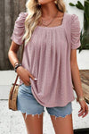 Eyelet Square Neck Puff Sleeve T-Shirt Moonlit Mauve Women's T-Shirts - Tophatter Daily Deals