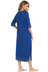 Zip Up Slit Round Neck Night Dress with Pockets Sleep Dresses - Tophatter Daily Deals