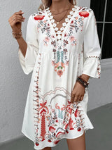 Lace Detail Printed Three-Quarter Sleeve Dress Casual Dresses - Tophatter Daily Deals
