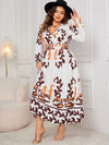 Honey Plus Size Printed Surplice Flounce Sleeve Dress Casual Dresses - Tophatter Daily Deals