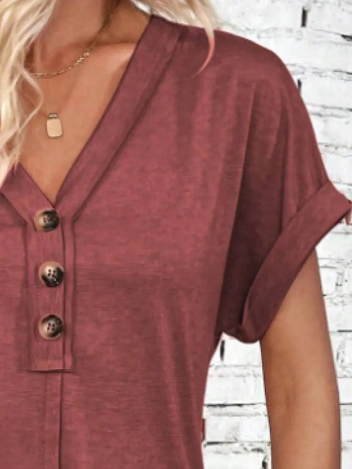 Quarter Button V-Neck Short Sleeve Dress Casual Dresses - Tophatter Daily Deals