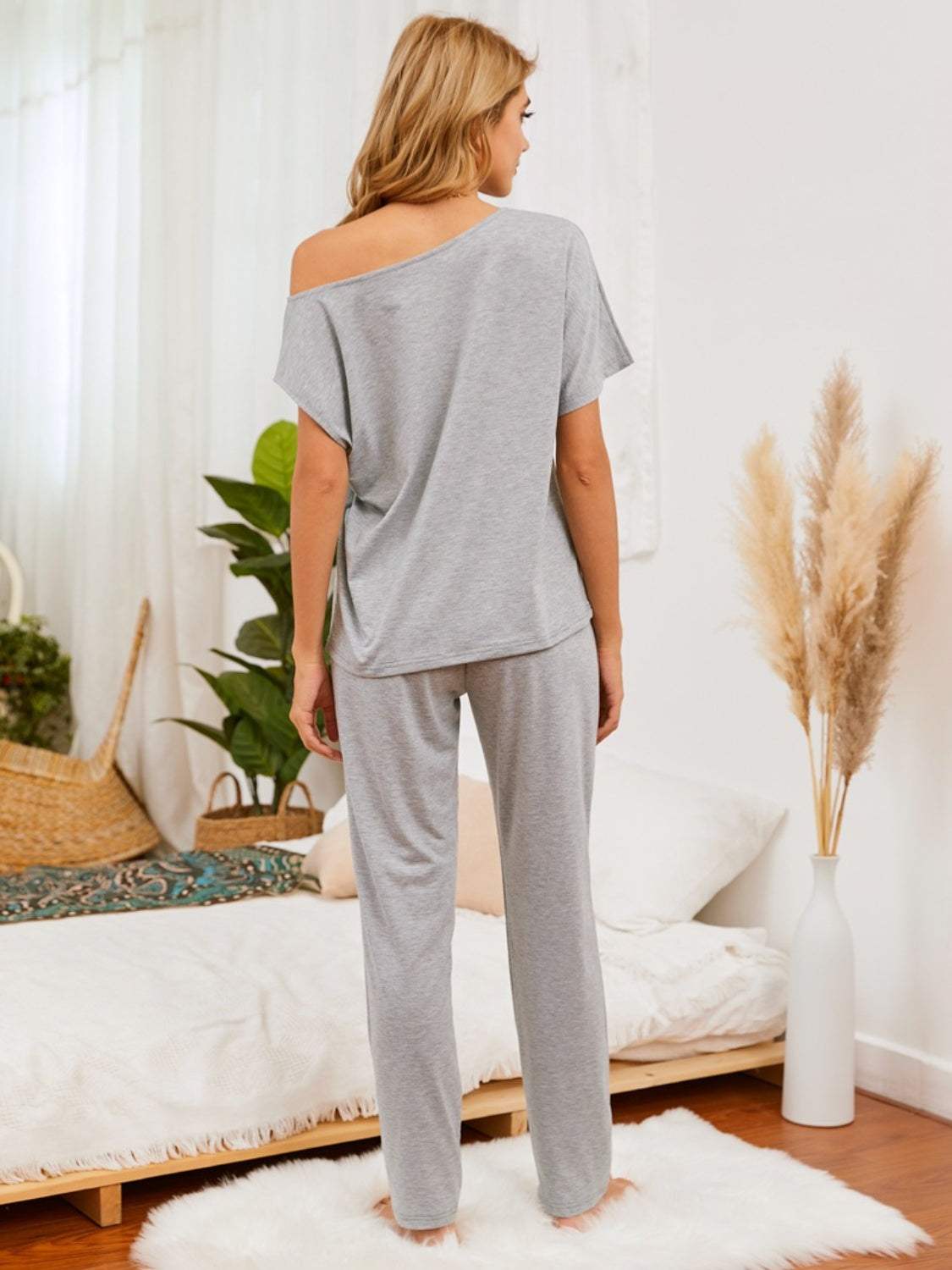 Boat Neck Top and Pants Lounge Set Loungewear Sets - Tophatter Daily Deals