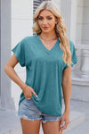 V-Neck Short Sleeve T-Shirt Teal Women's T-Shirts - Tophatter Daily Deals