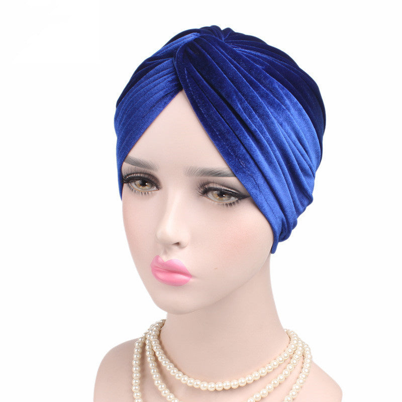 Autumn Winter Velvet Stretch Bandana Hat Sapphire One size 0 - Tophatter Daily Deals