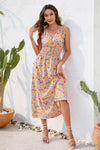 Smocked Printed Surplice Sleeveless Dress Casual Dresses - Tophatter Daily Deals