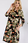 Celeste Full Size Geometric Round Neck Dress with Pockets Casual Dresses - Tophatter Daily Deals