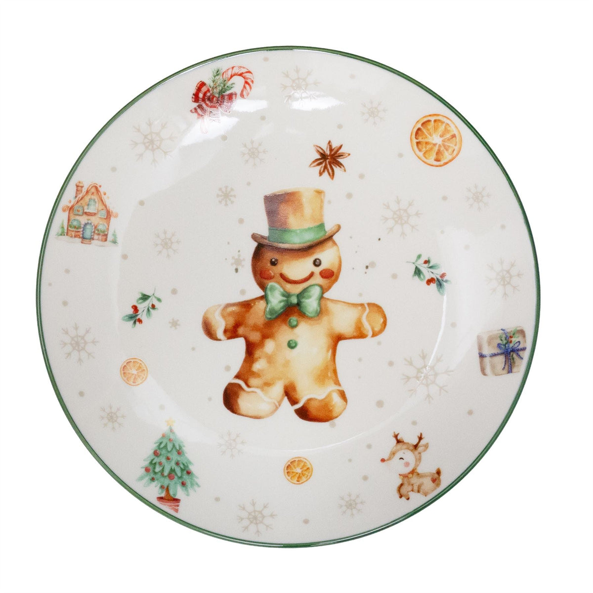 Gingerbread Christmas Side Plate | Ceramic Festive Tableware for Snacks - 19cm Plate - Tophatter Daily Deals