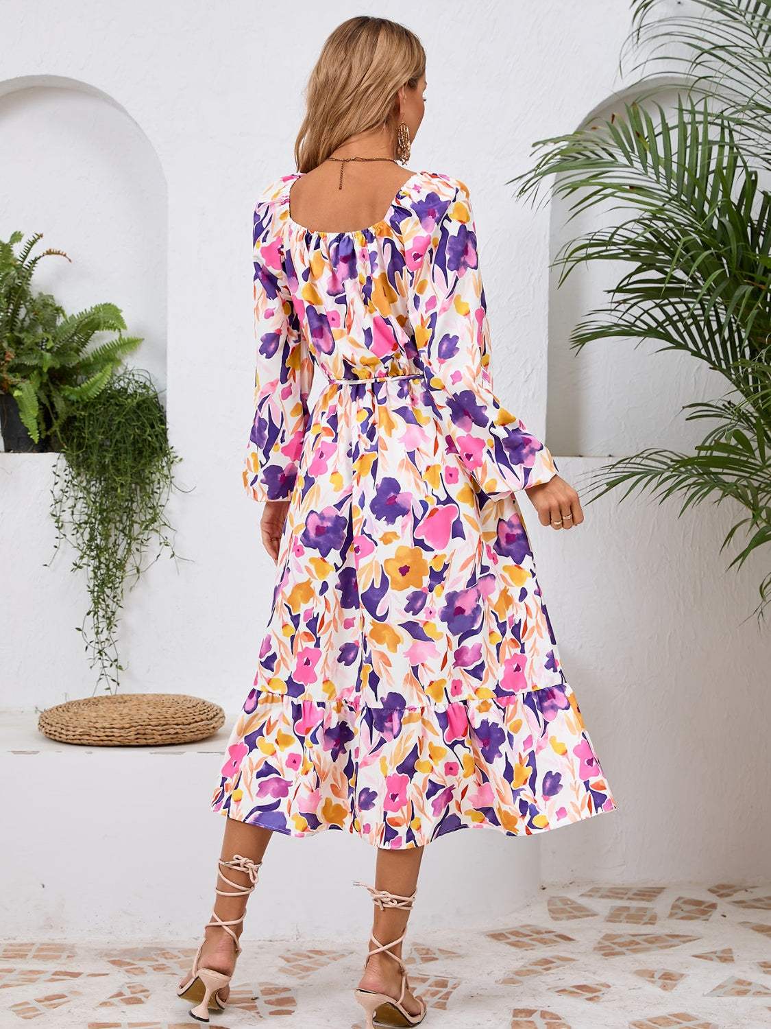 Printed Long Sleeve Midi Dress Casual Dresses - Tophatter Daily Deals