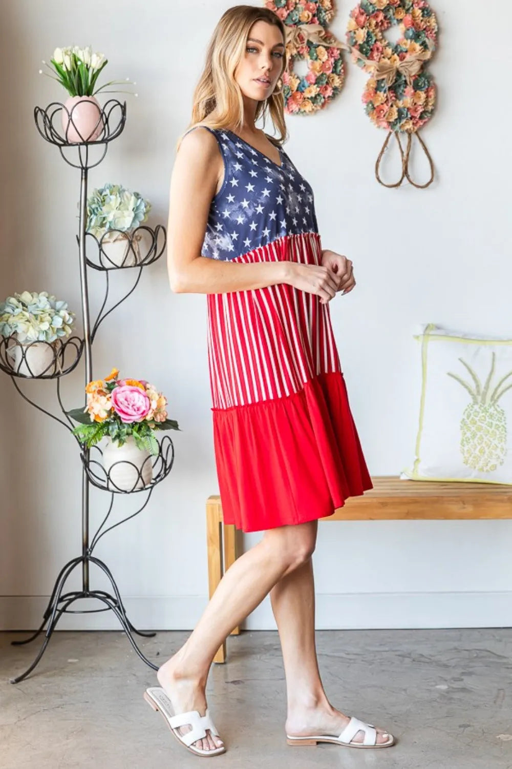 Heimish Full Size US Flag Theme Contrast Tank Dress Casual Dresses - Tophatter Daily Deals