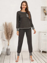 Round Neck Top and Pants Lounge Set Charcoal Loungewear Sets - Tophatter Daily Deals