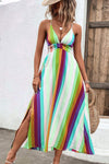 Multicolored Stripe Crisscross Backless Dress Casual Dresses - Tophatter Daily Deals