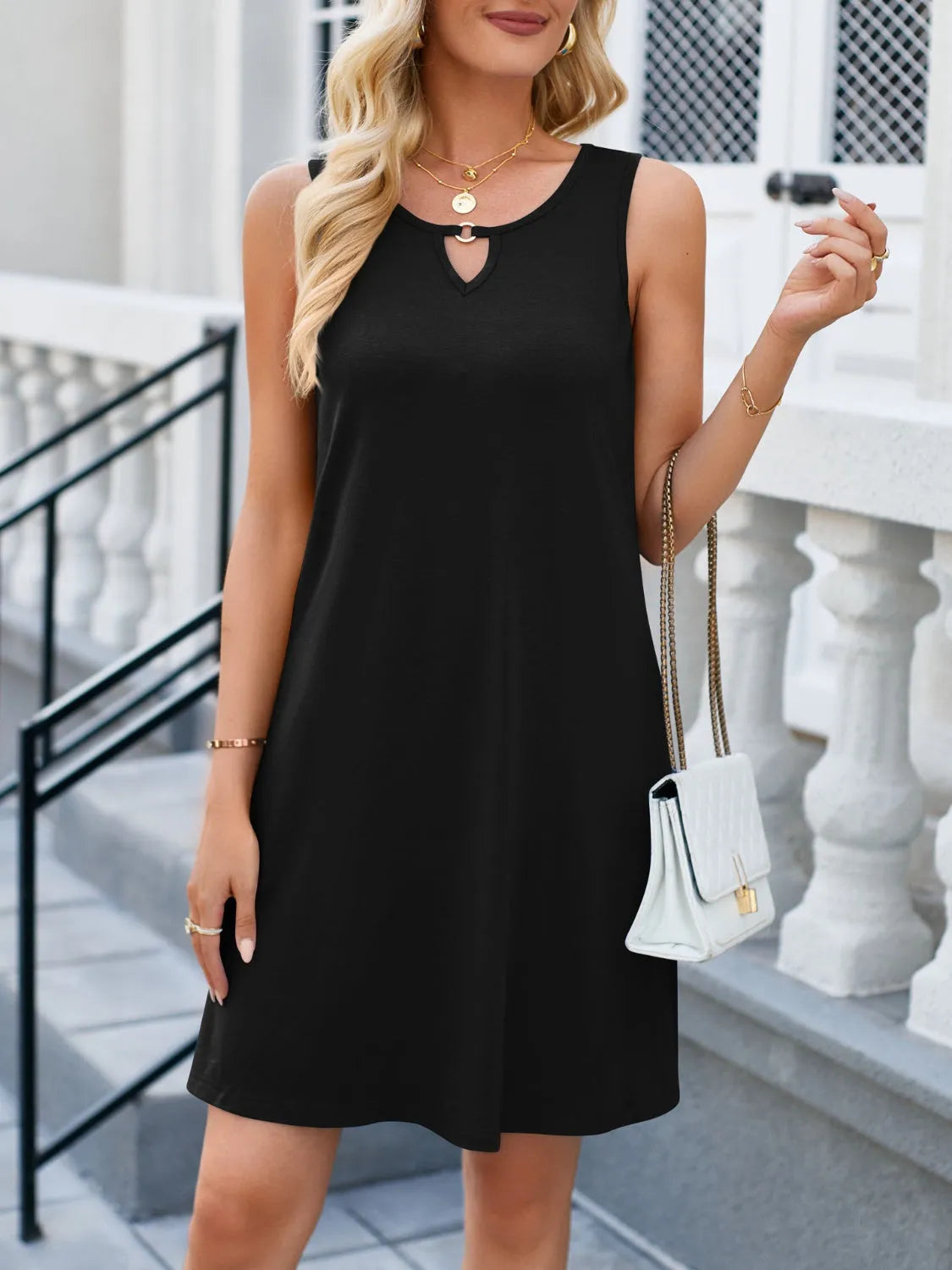 Cutout Round Neck Sleeveless Dress Casual Dresses - Tophatter Daily Deals