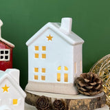 White Ceramic LED House | Christmas Village Light Up House Festive Ornament Ornament - Tophatter Daily Deals