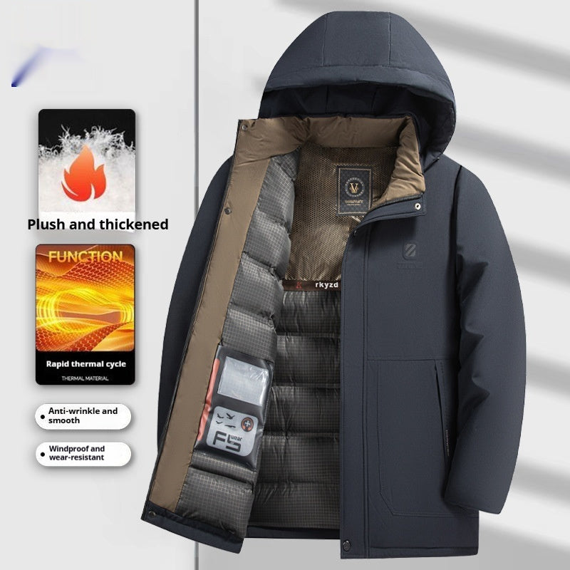 Insulating Men’s Down Parka - Hooded Corduroy, Winter Ready Navy Blue 3D Changing Face Moving Picture Frame - Tophatter Daily Deals