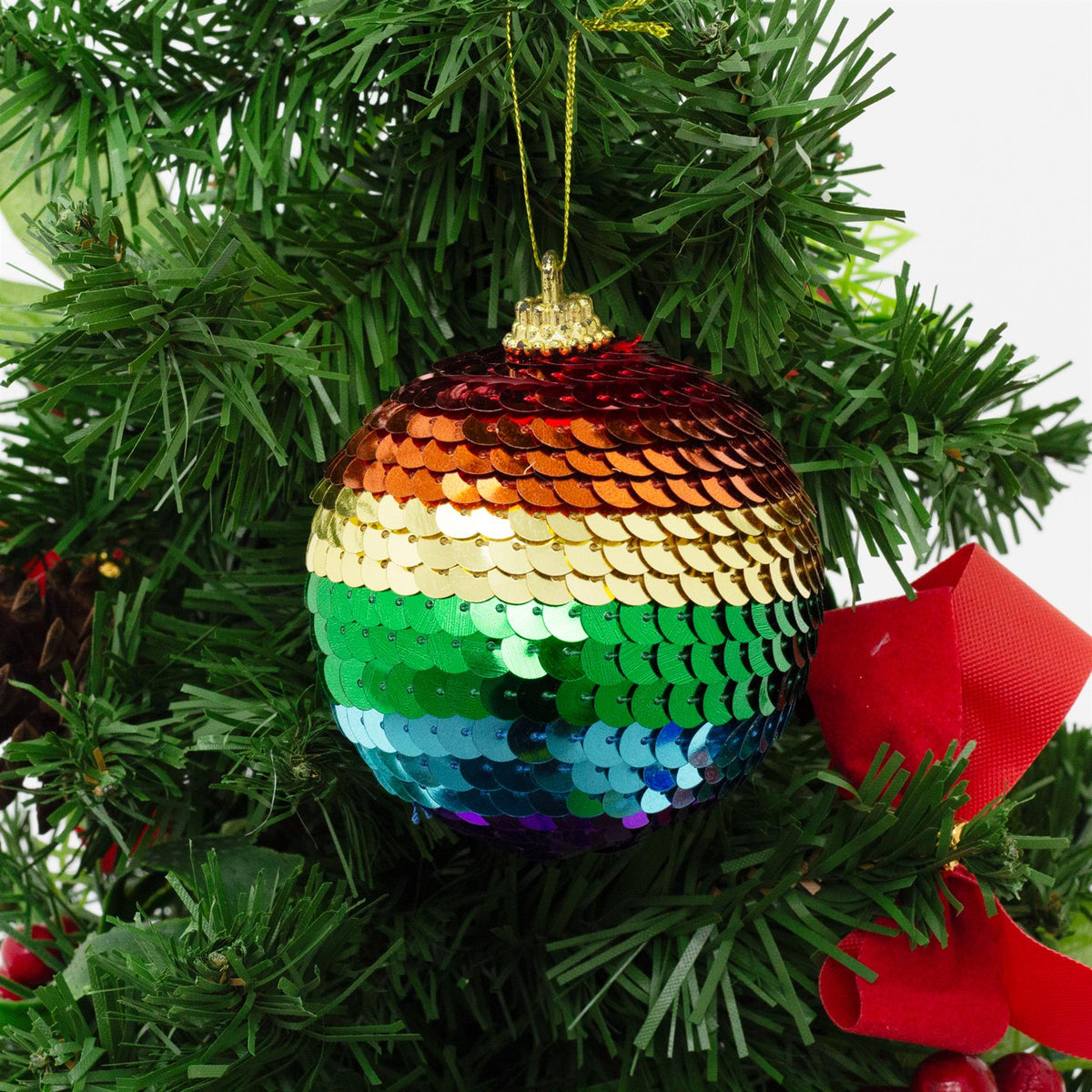 Rainbow Sequin Christmas Bauble | Multicoloured Christmas Tree Ornament - 7cm Baubles - Tophatter Daily Deals
