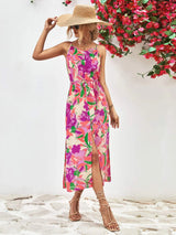Printed Spaghetti Strap Front Slit Dress Casual Dresses - Tophatter Daily Deals