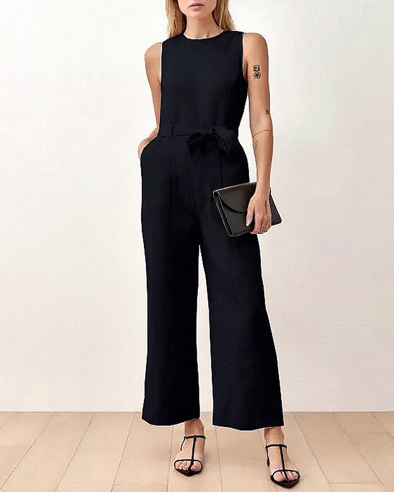 Pockets Tie Jumpsuit Black Jumpsuits & Rompers - Tophatter Daily Deals