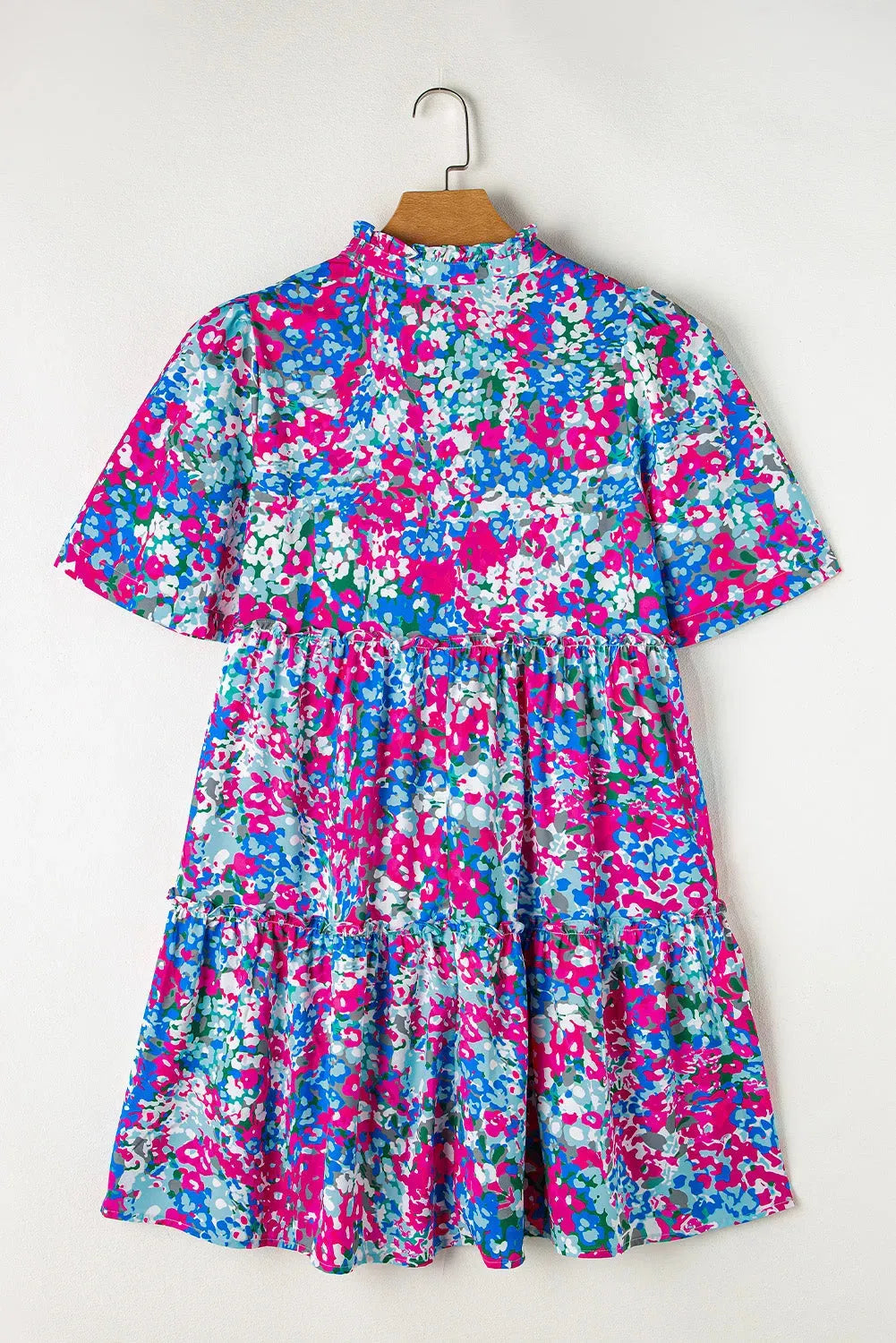 Frill Printed Short Sleeve Mini Dress Casual Dresses - Tophatter Daily Deals