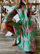 Printed Notched Long Sleeve Mini Dress Casual Dresses - Tophatter Daily Deals