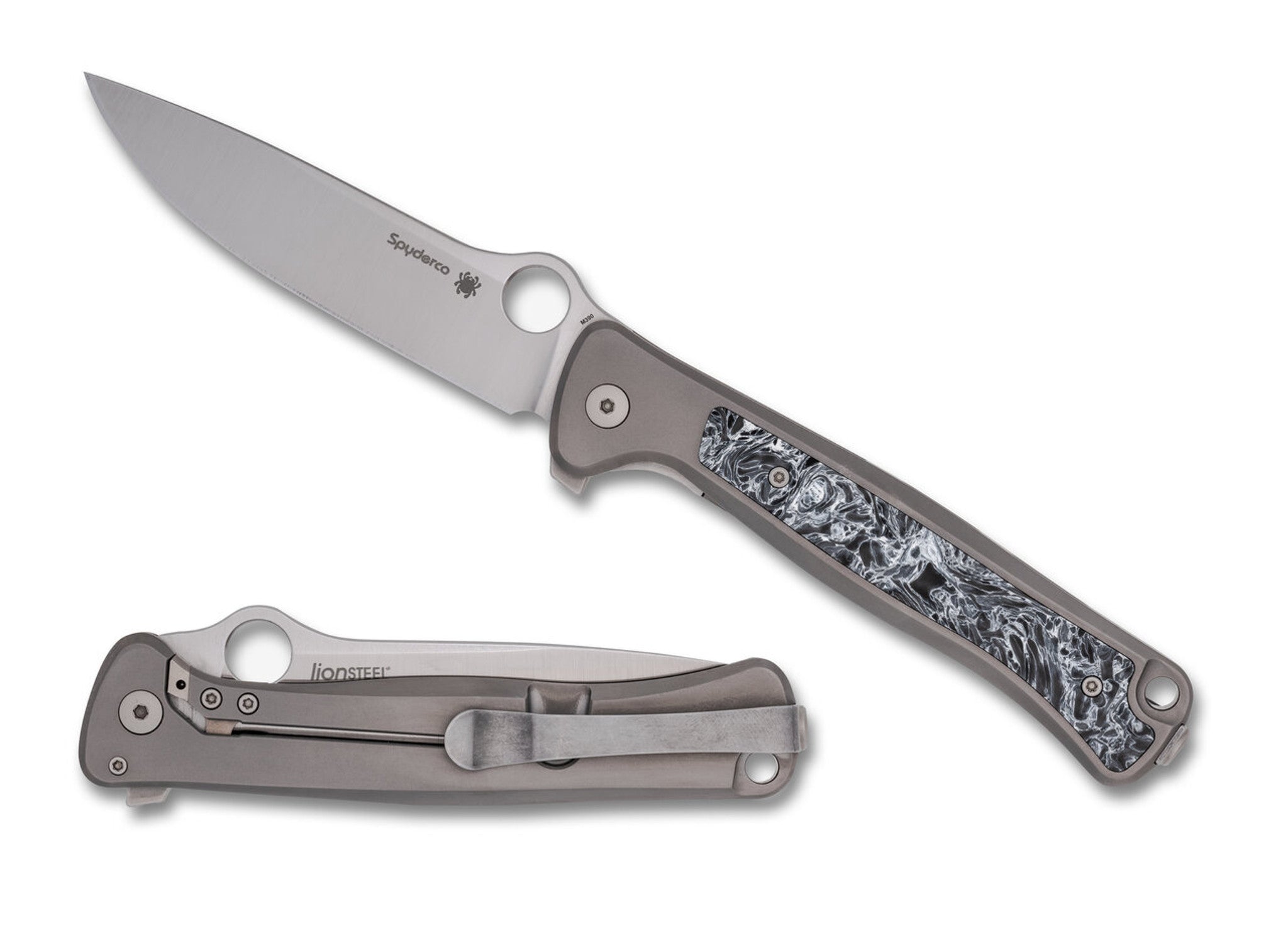 Spyderco Slym - Titanium & Dark Matter Polar Fat Carbon Fiber inlay - M390 - C271TIP Knives - Tophatter Daily Deals