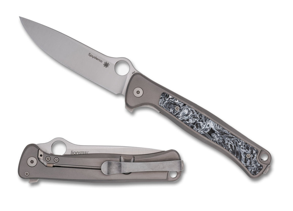Spyderco Slym - Titanium & Dark Matter Polar Fat Carbon Fiber inlay - M390 - C271TIP Knives - Tophatter Daily Deals