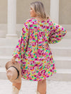 Plus Size Printed V-Neck Balloon Sleeve Mini Dress Casual Dresses - Tophatter Daily Deals