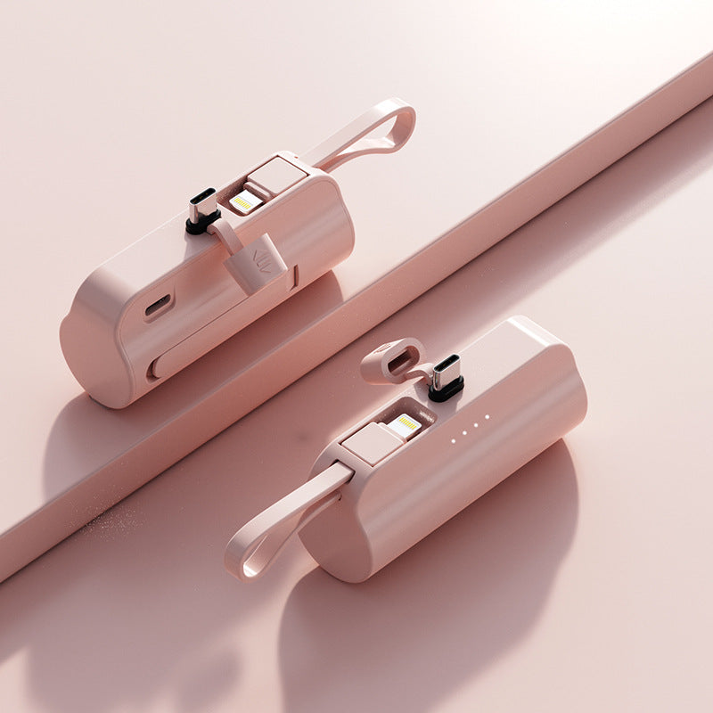 5000mah Portable Charger With Built-in Cable Power Bank External Battery Pink Typec plug 0 - Tophatter Daily Deals
