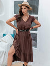 Plus Size Ruffled V-Neck Cap Sleeve Midi Dress Casual Dresses - Tophatter Daily Deals