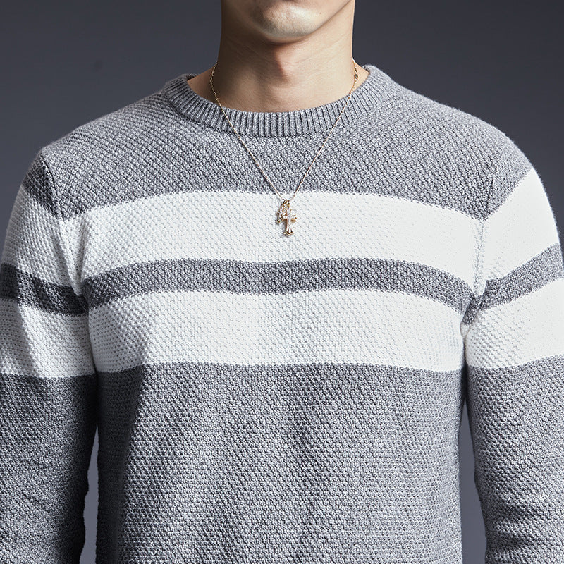 Soft Men's Crew Sweater - Diagonal Stripe, Cotton, Fall 3D Changing Face Moving Picture Frame - Tophatter Daily Deals