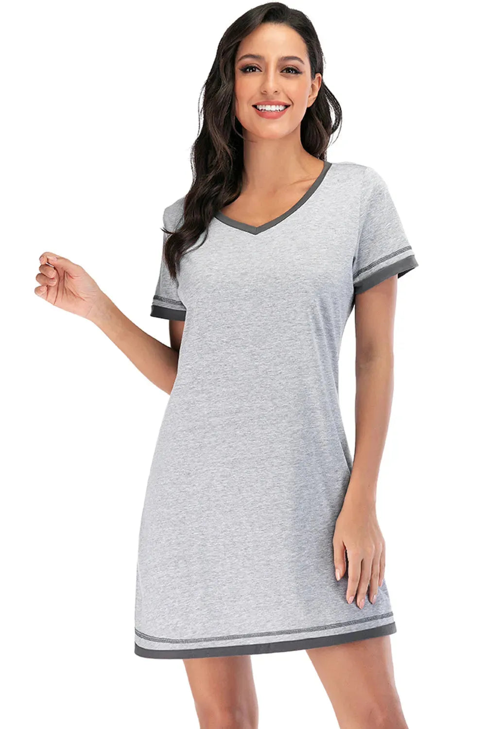 Contrast Trim Short Sleeve Lounge Dress Sleep Dresses - Tophatter Daily Deals