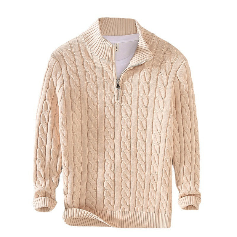 Warm Men Cable Knit Sweater - Half Zip, Cotton, Casual 3D Changing Face Moving Picture Frame - Tophatter Daily Deals