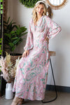 First Love Paisley Print Tie-Back Long Sleeve Maxi Dress Multi Casual Dresses - Tophatter Daily Deals