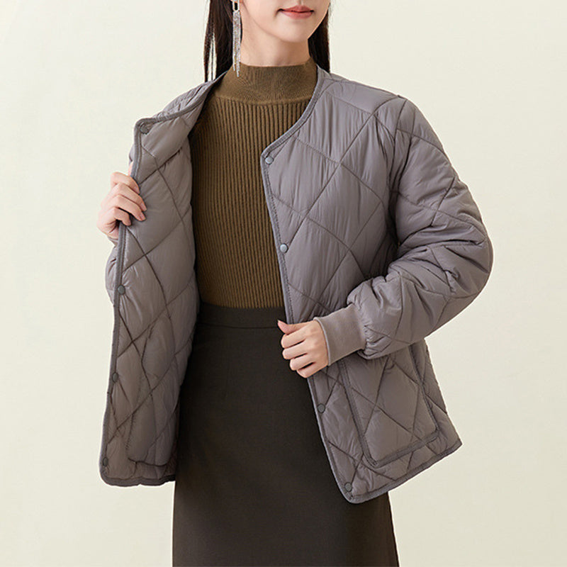 Lightweight Women's Quilted Coat - Relaxed Round Neck Nylon Sided khaki 3D Changing Face Moving Picture Frame - Tophatter Daily Deals