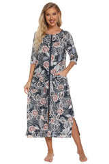 Printed Slit Night Dress with Pockets Sleep Dresses - Tophatter Daily Deals